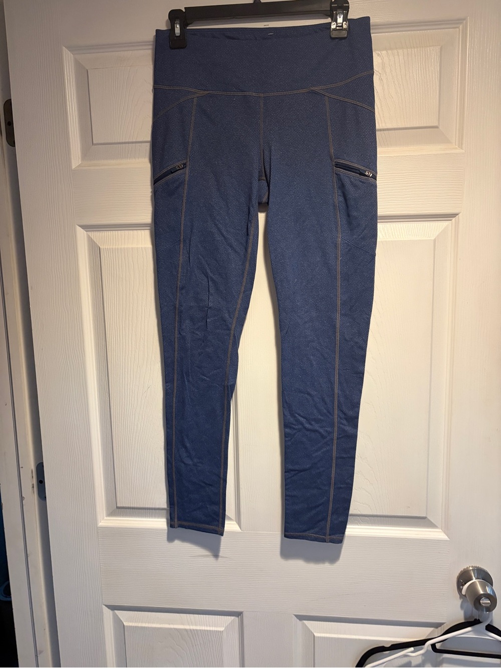 Athleta Navy Blue High-Waist Leggings with Zippered Side Pockets